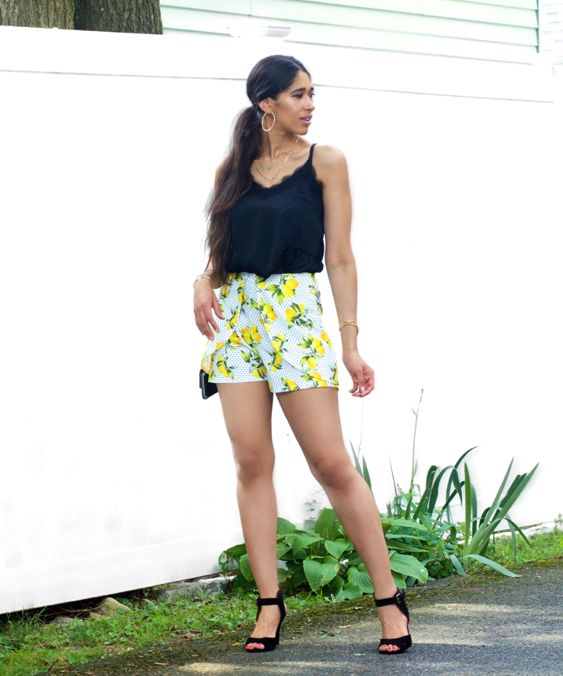 Lace Cami Lemon Printed Shorts The Style Contour