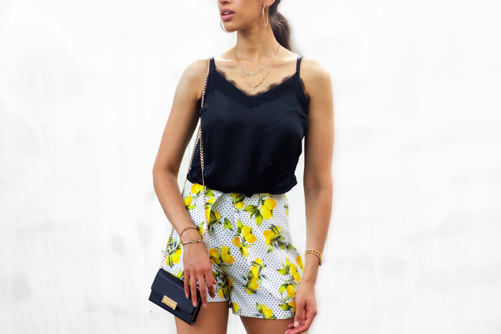 Lace Cami & Lemon Printed Shorts - The Style Contour