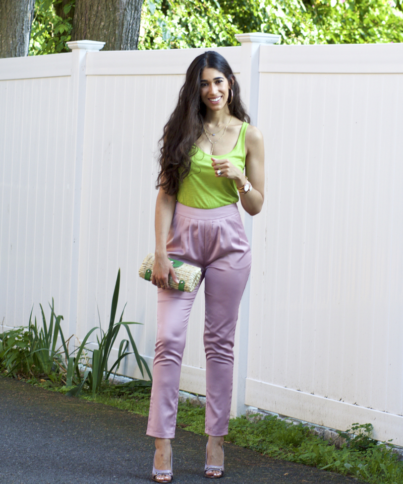 Pink and best sale green pants