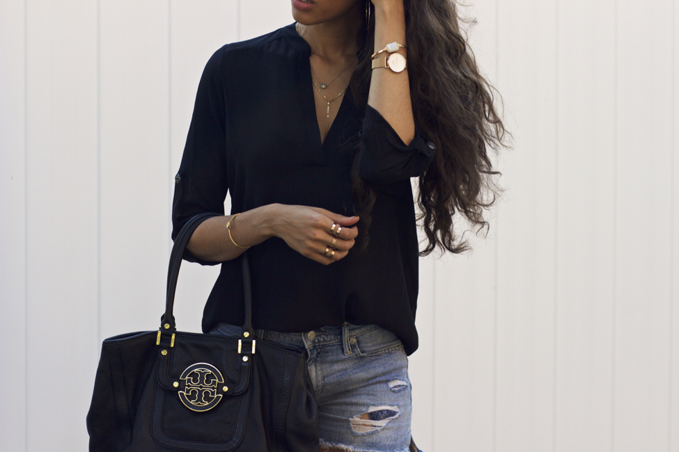 Black and cheap gold casual outfit