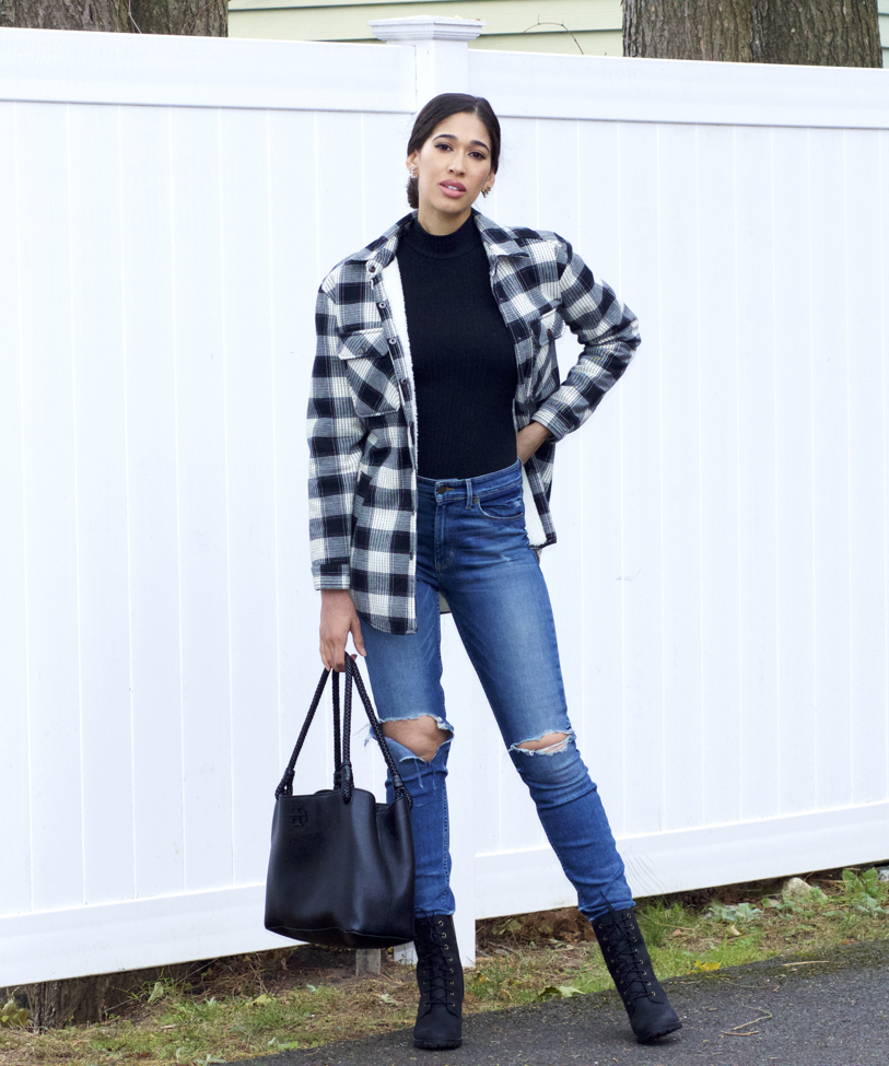 Black and white outlet checkered coat outfit