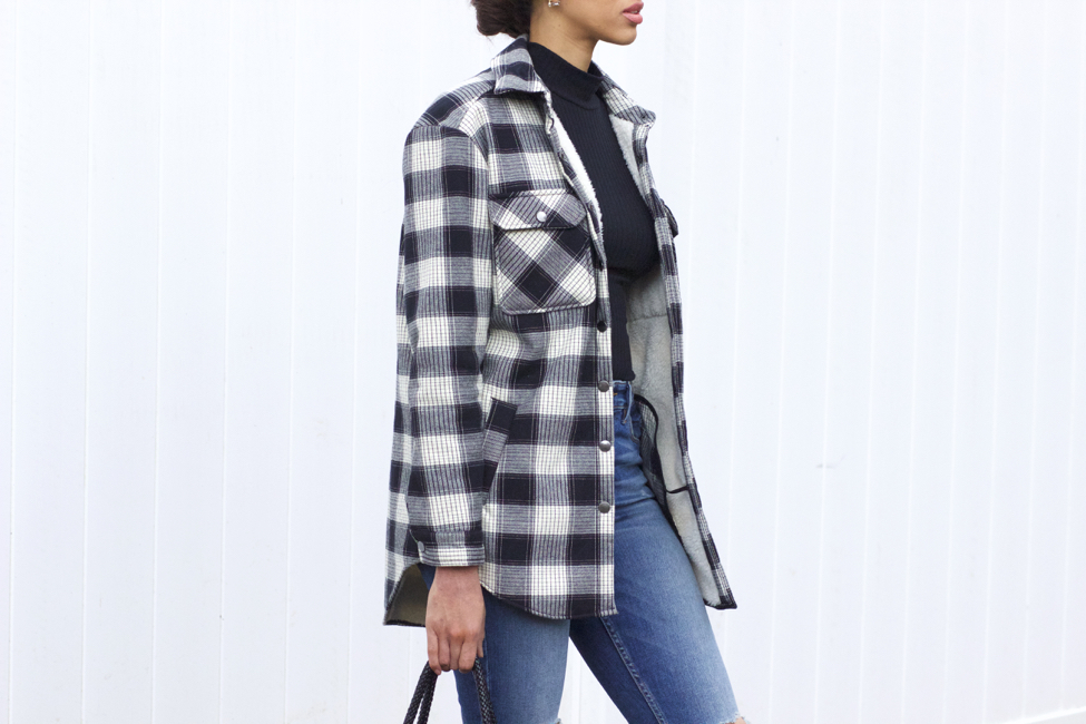 Black and white tartan jacket sale