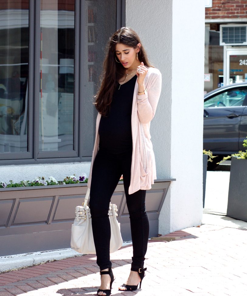 blush pink and black outfit