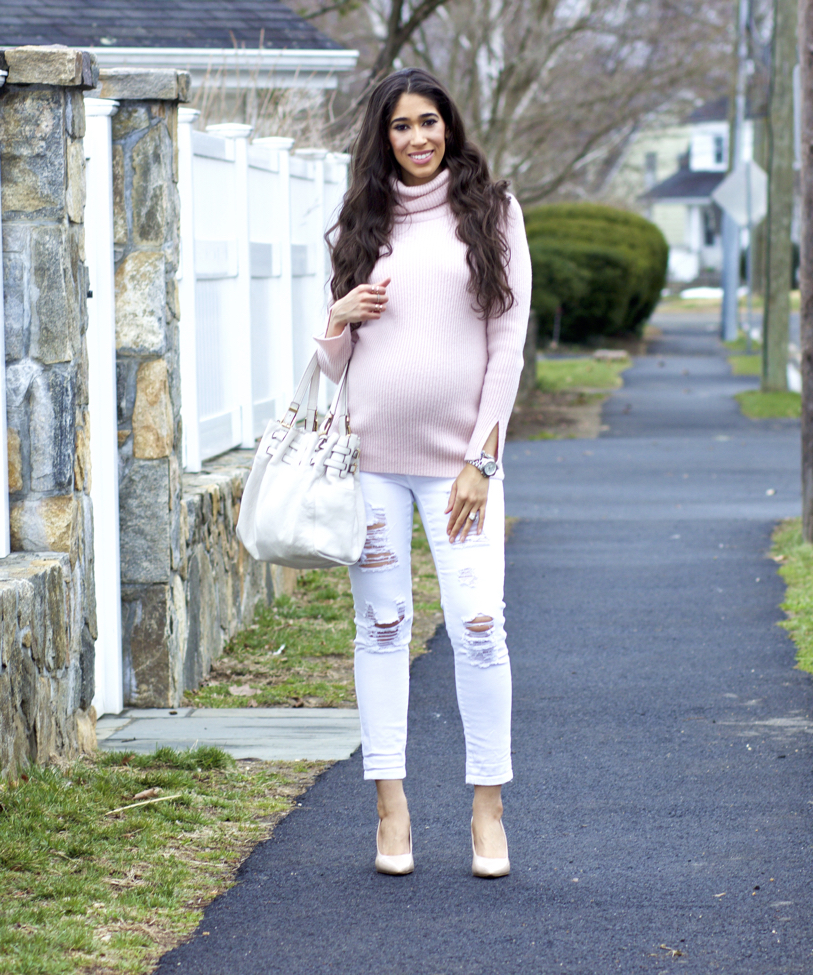 blush pink and white outfit