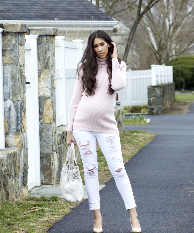 blush pink and white outfit