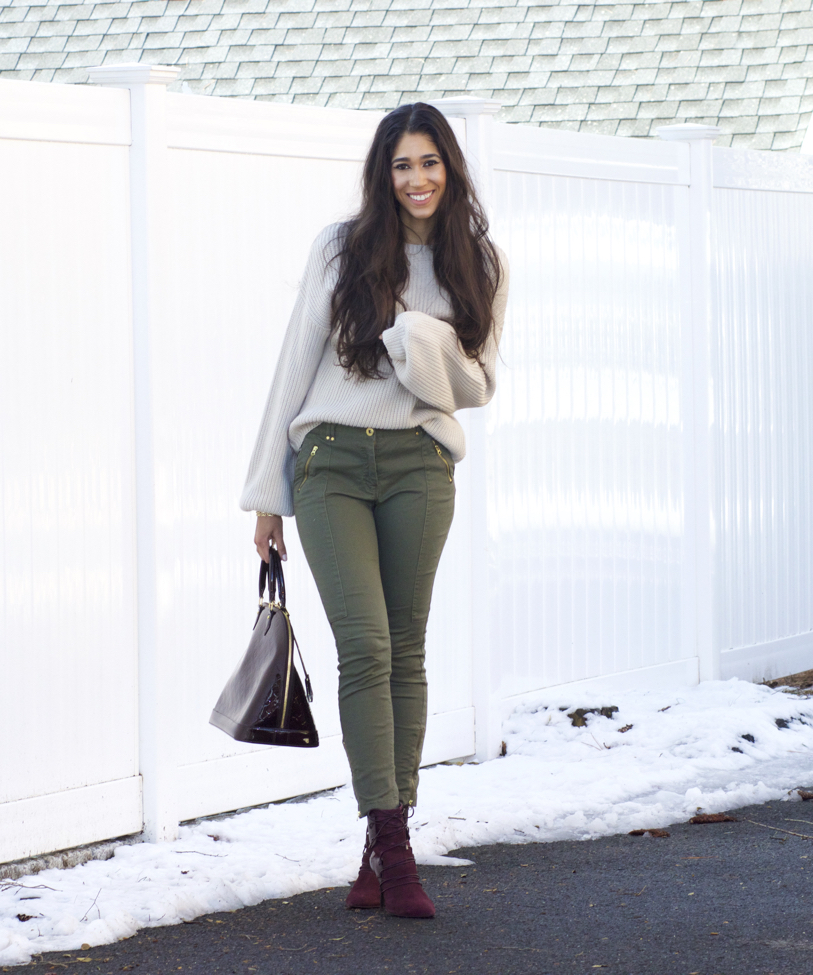 Olive green shop and burgundy outfits