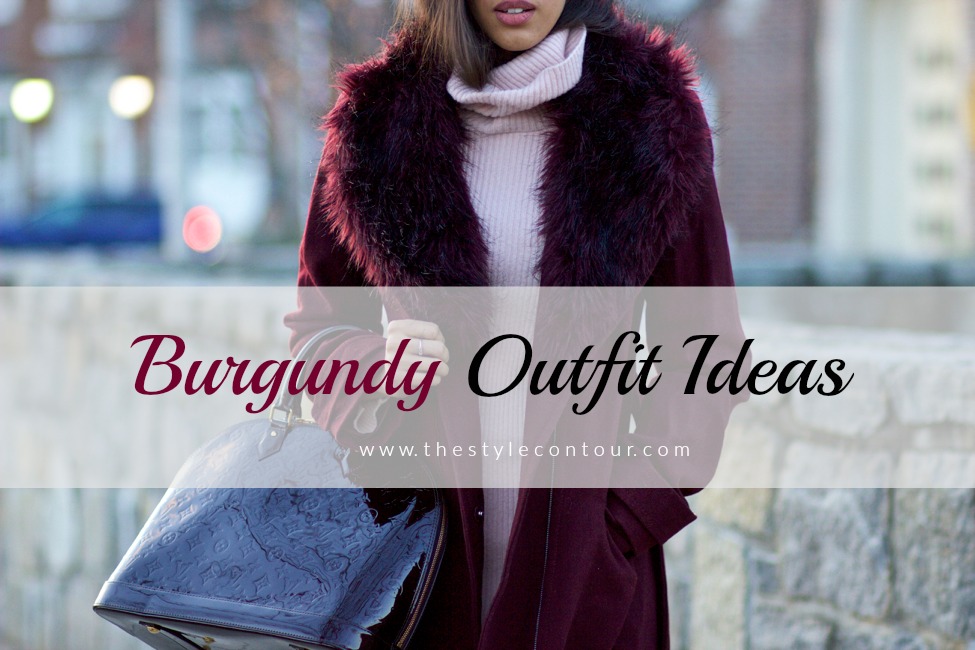 Stylish outfit inspiration with a burgundy sweater, pants, and