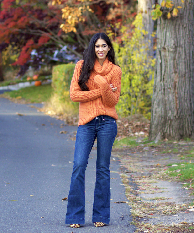 Cozy Weekend: Orange Sweater and Flared Jeans - The Style Contour