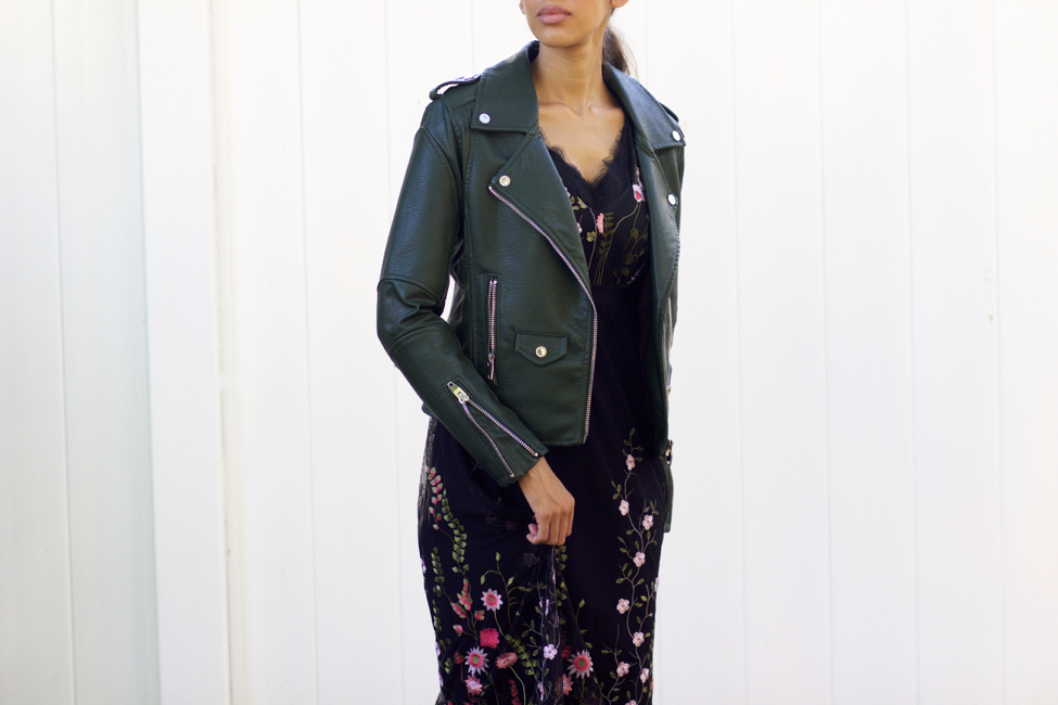 Embroidered Maxi + Leather Jacket - The Style Contour