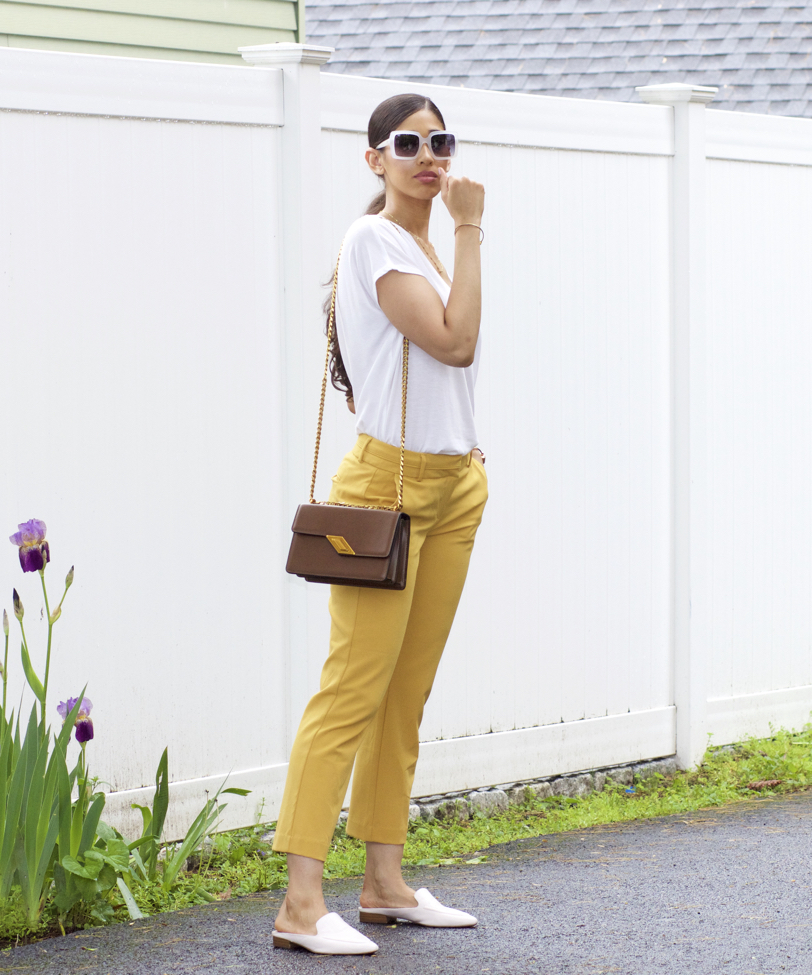 White Top & Brown Leather Shorts Outfit - The Style Contour