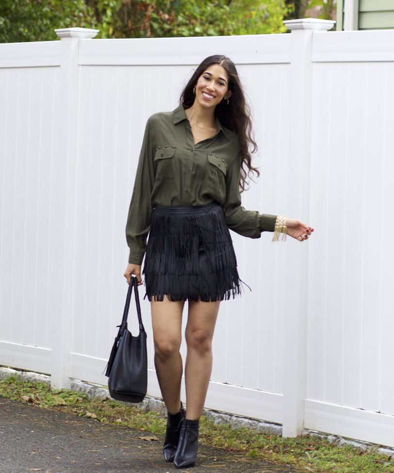 Fringe mini skirt outfit hotsell