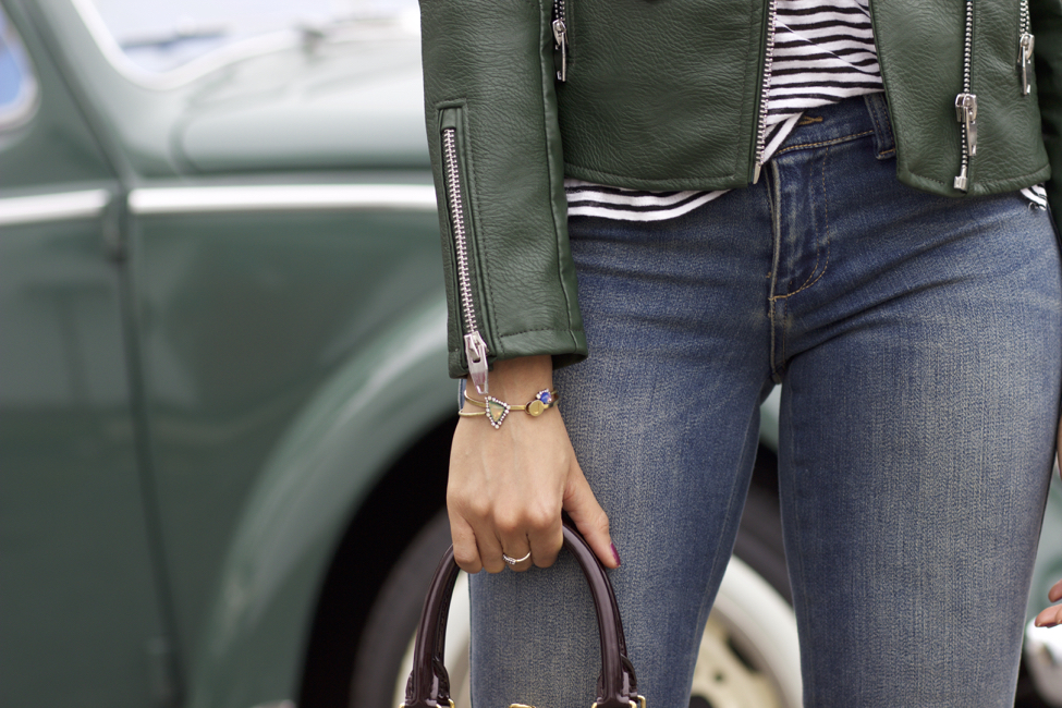 Olive Leather Jacket and Burgundy Leather Bag - Jeans and a Teacup