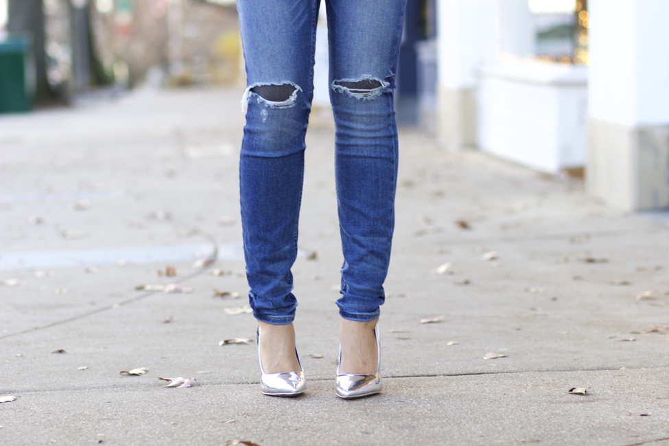 Ripped jeans store in winter