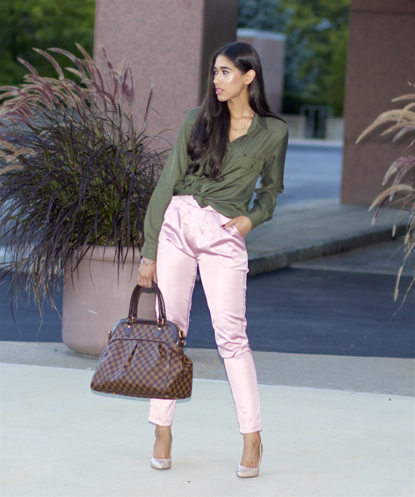 Blush pink and olive best sale green outfits