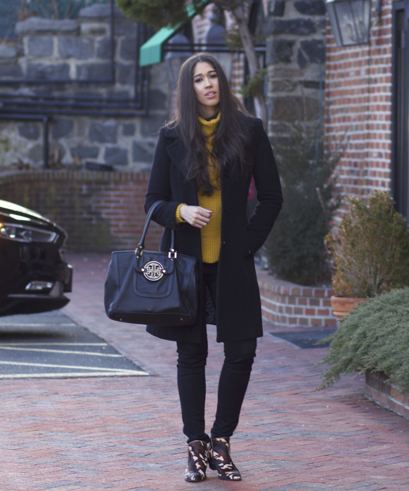 mustard yellow and black outfit