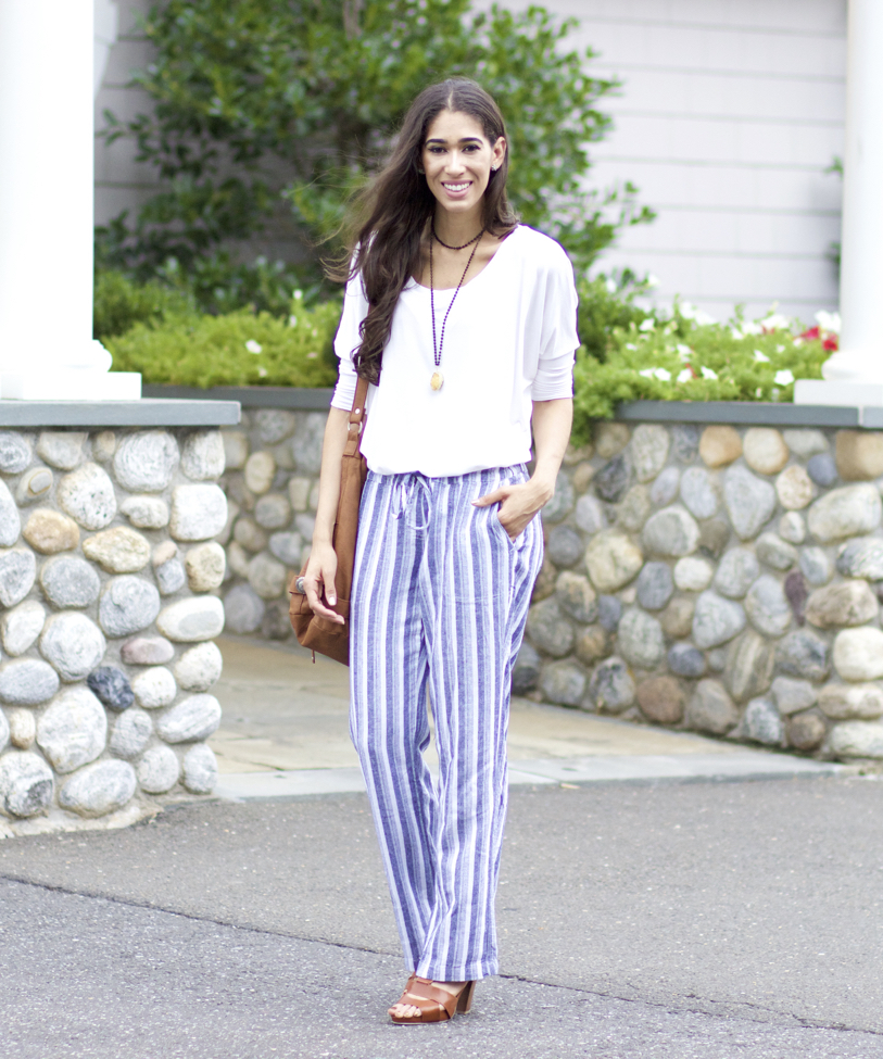 striped linen pants outfit