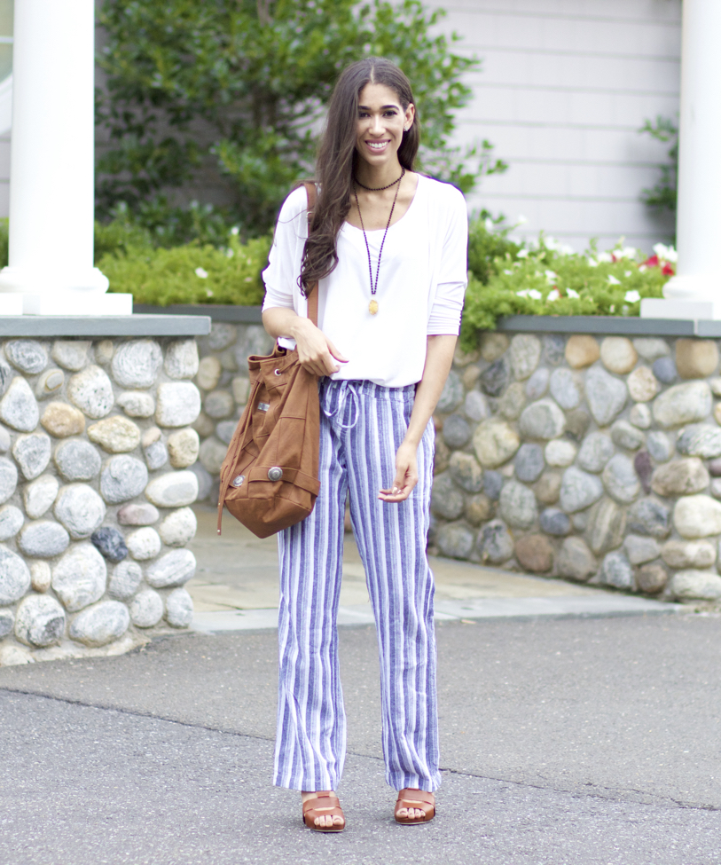 linen outfit beach outfit casual outfit linen pants white stripe