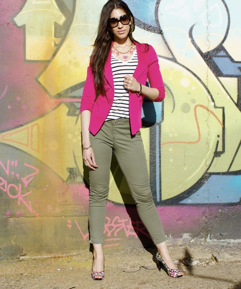 olive green pink outfit