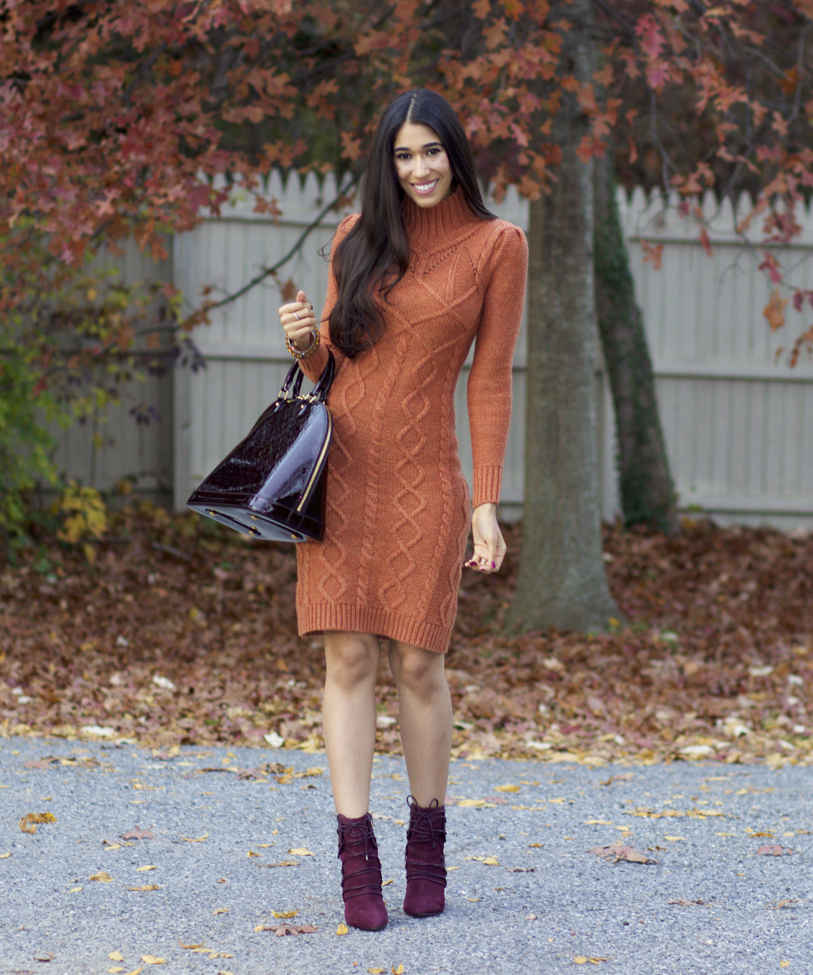 burgundy dress with boots