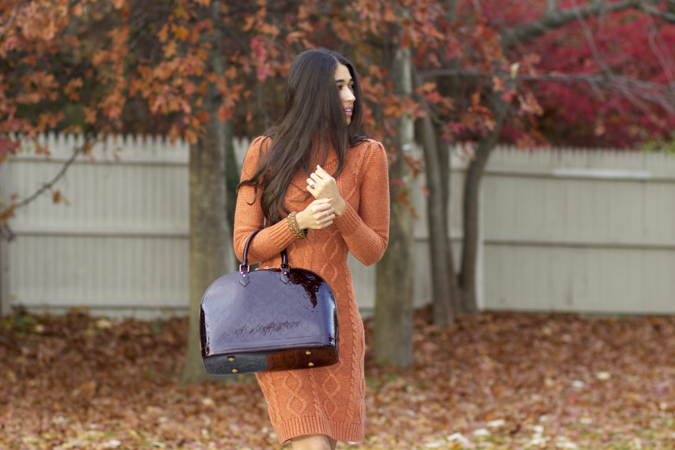 Orange Sweater Dress and Burgundy Boots The Style Contour