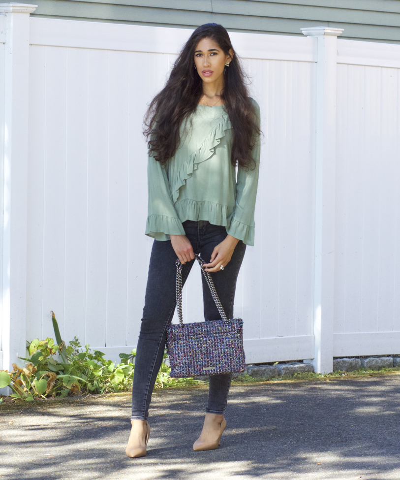 Grey and shop green outfit