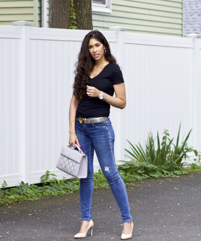 black t shirt and jeans outfit