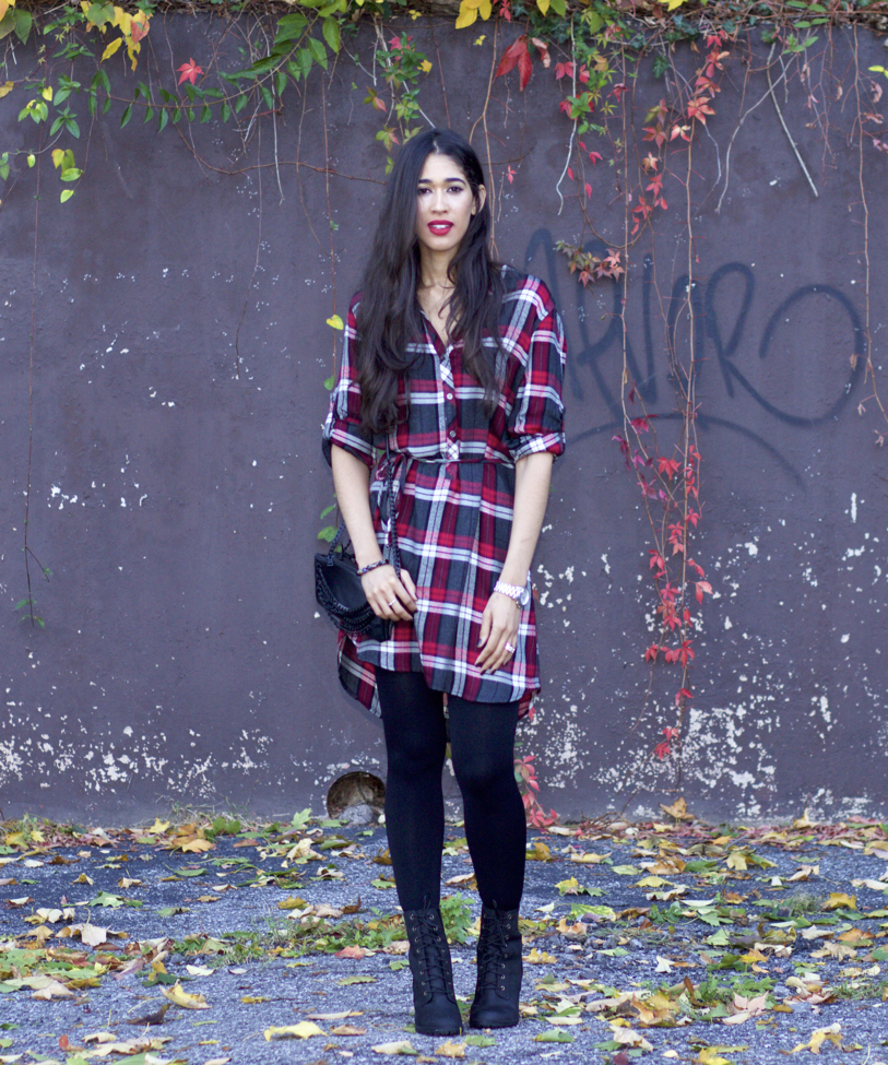 Red plaid button up on sale dress