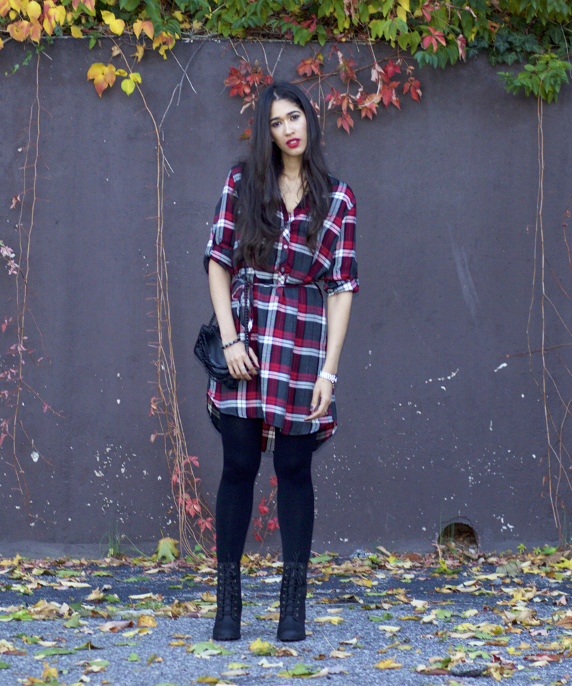 Flannel dress 2025 with leggings