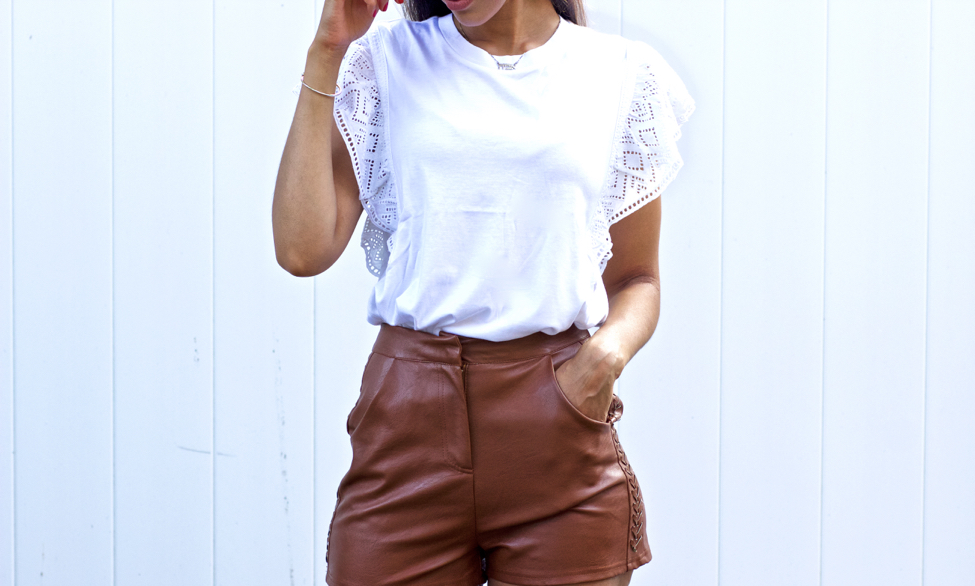 brown shorts outfit female