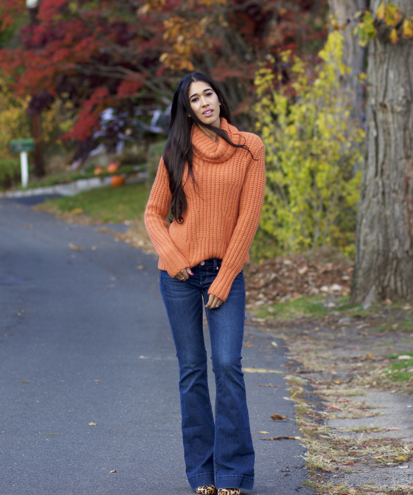 Cozy Weekend: Orange Sweater and Flared Jeans - The Style Contour