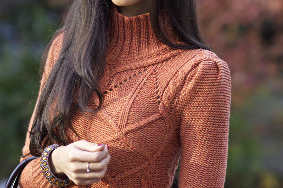 Orange Sweater Dress and Burgundy Boots - The Style Contour